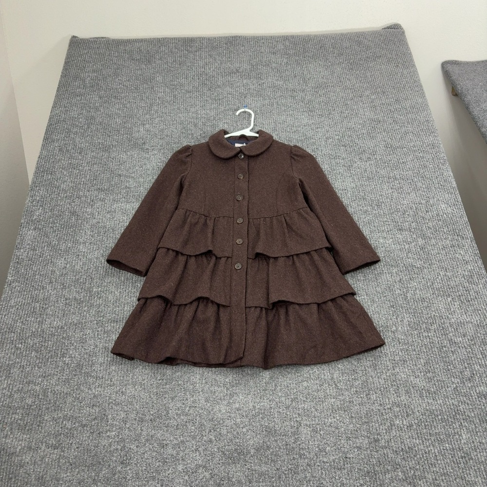 Janie and Jack Coat Girls 6 Brown Cotton Ruffle Tiered Peter Pan Collar Classic